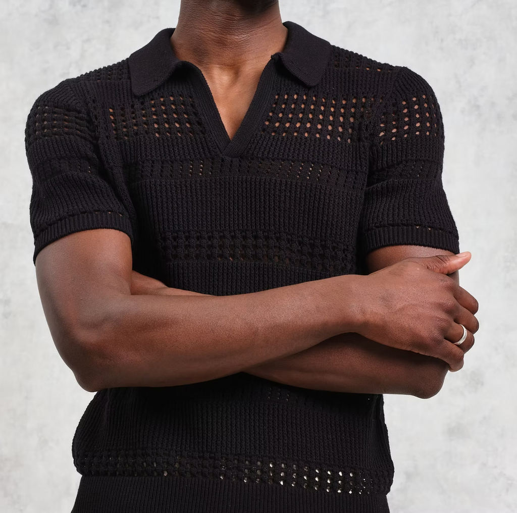 Wax London Seina Polo - Stripe Open Knit