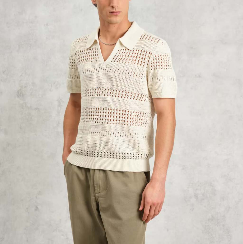 Wax London Seina Polo - Stripe Open Knit