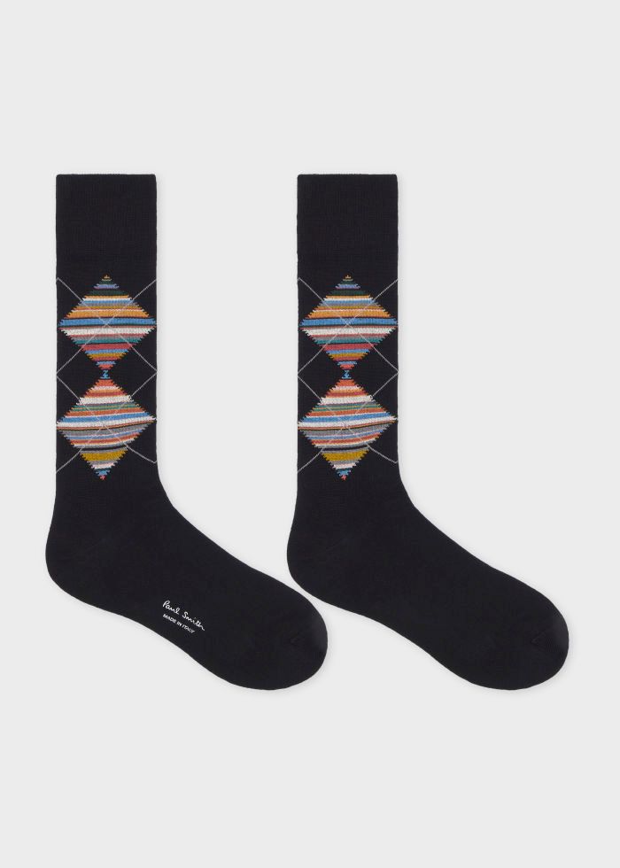 Paul Smith Black 'Signature Stripe' Argyle Socks