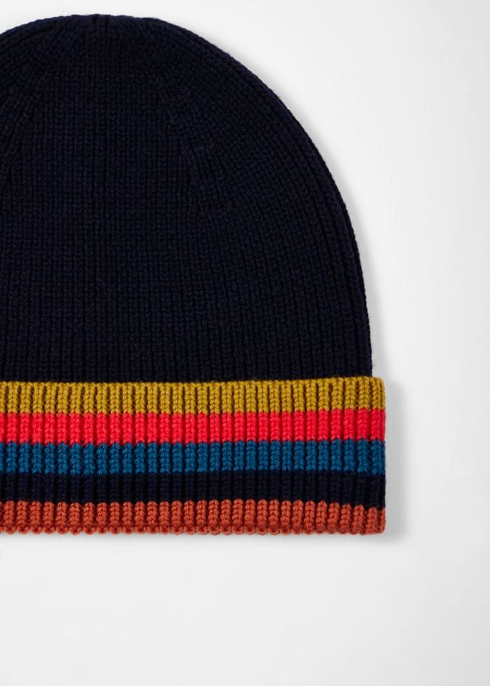 Paul Smith Navy Blue Merino Wool 'Artist Stripe Beanie