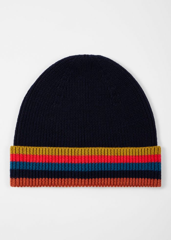 Paul Smith Navy Blue Merino Wool 'Artist Stripe Beanie