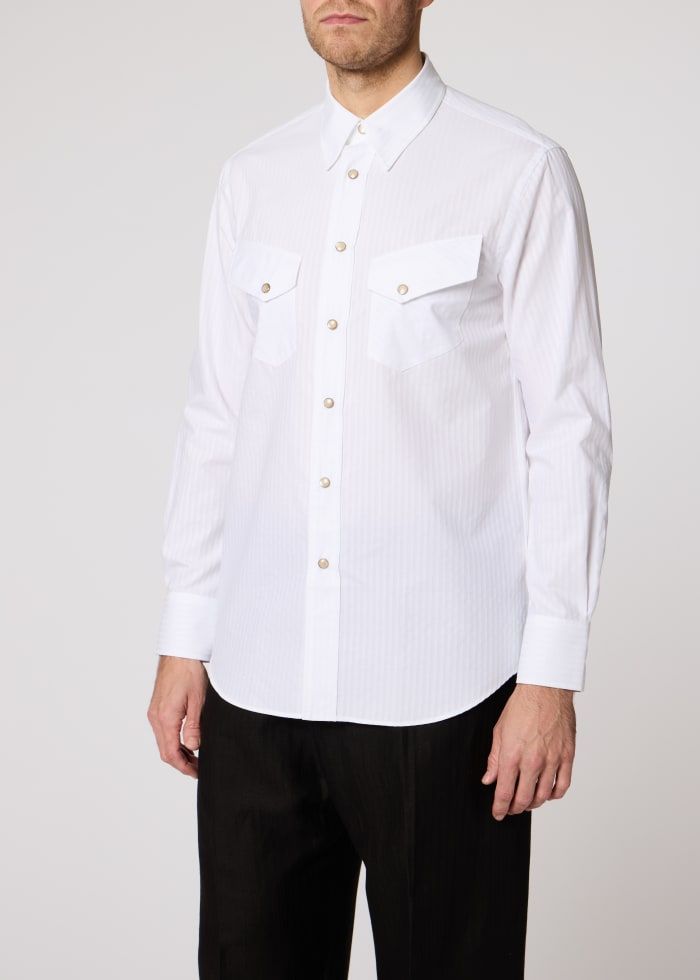 Paul Smith White Twill-Stripe Western Shirt