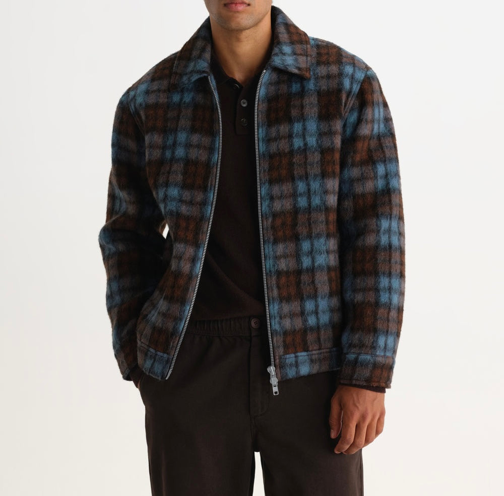 Wax London Heath Jacket Blue and Brown Mohair Check