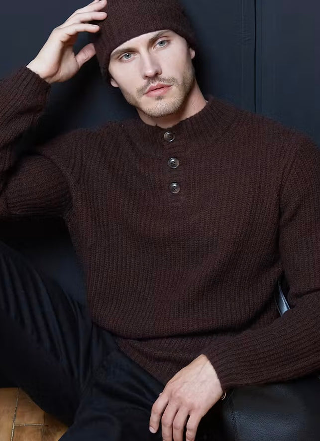 Autumn Cashmere Button Mock with Shaker Stitch