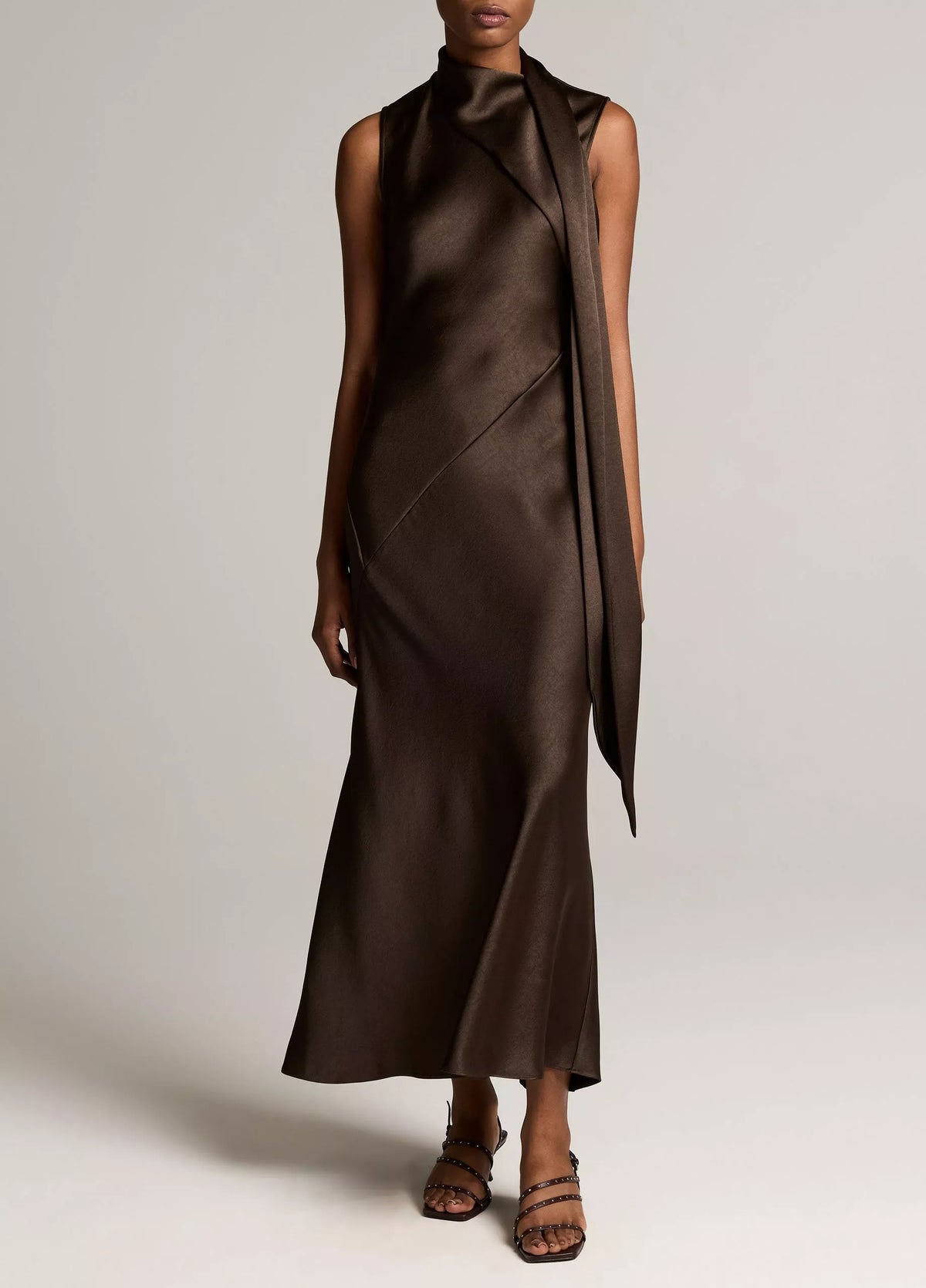 Vince Satin Scarf-Neck Dress