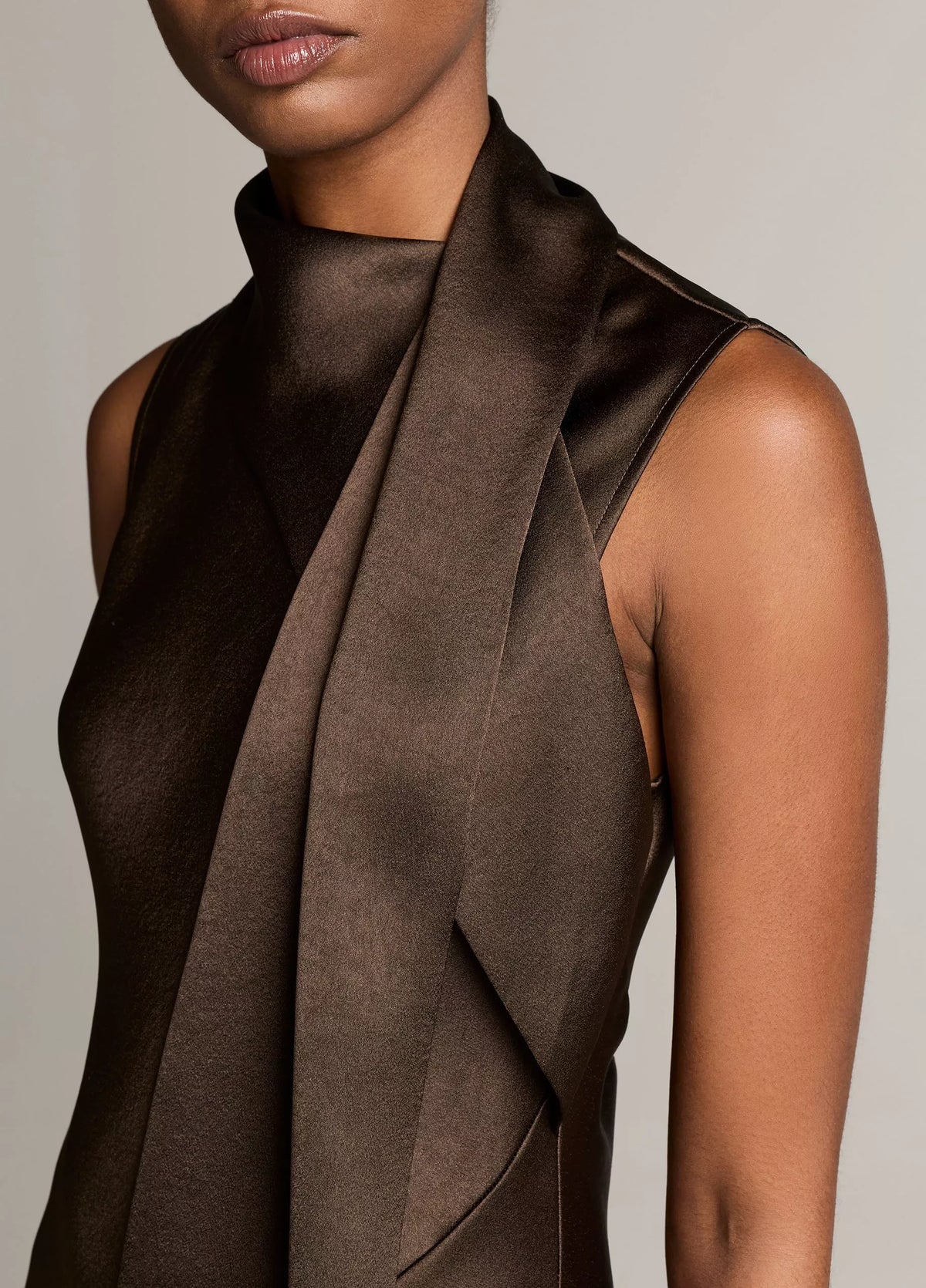 Vince Satin Scarf-Neck Dress