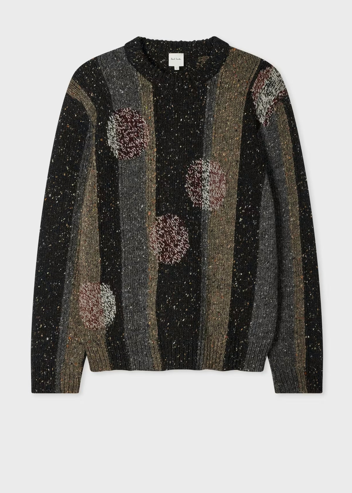 Paul Smith Black and Grey Flecked Stripe Polka Dot Wool Sweater