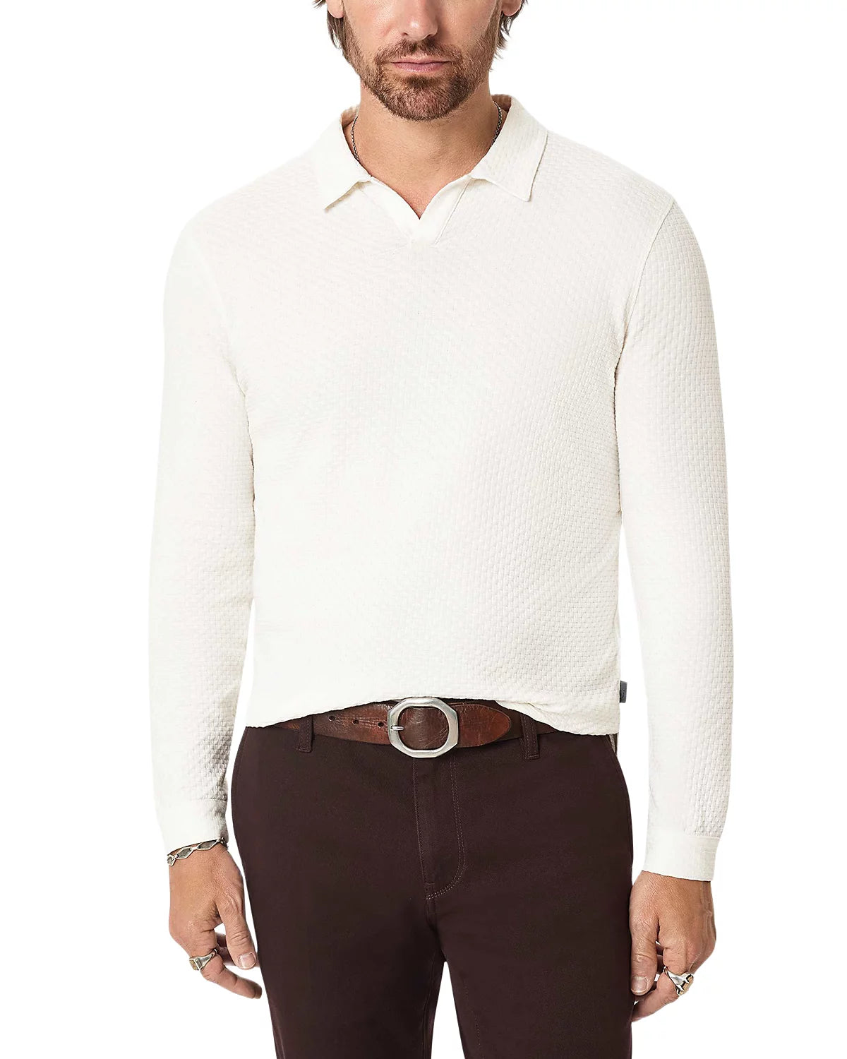 John Varvatos Zack LS Johnny Polo in Basket Stitch