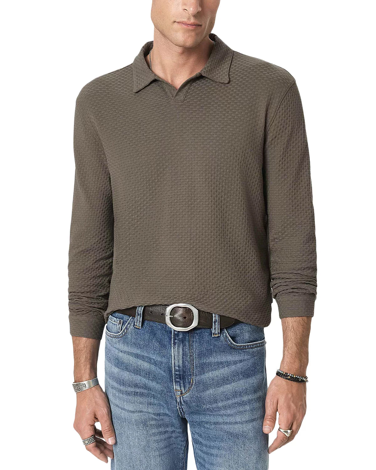 John Varvatos Zack LS Johnny Polo in Basket Stitch