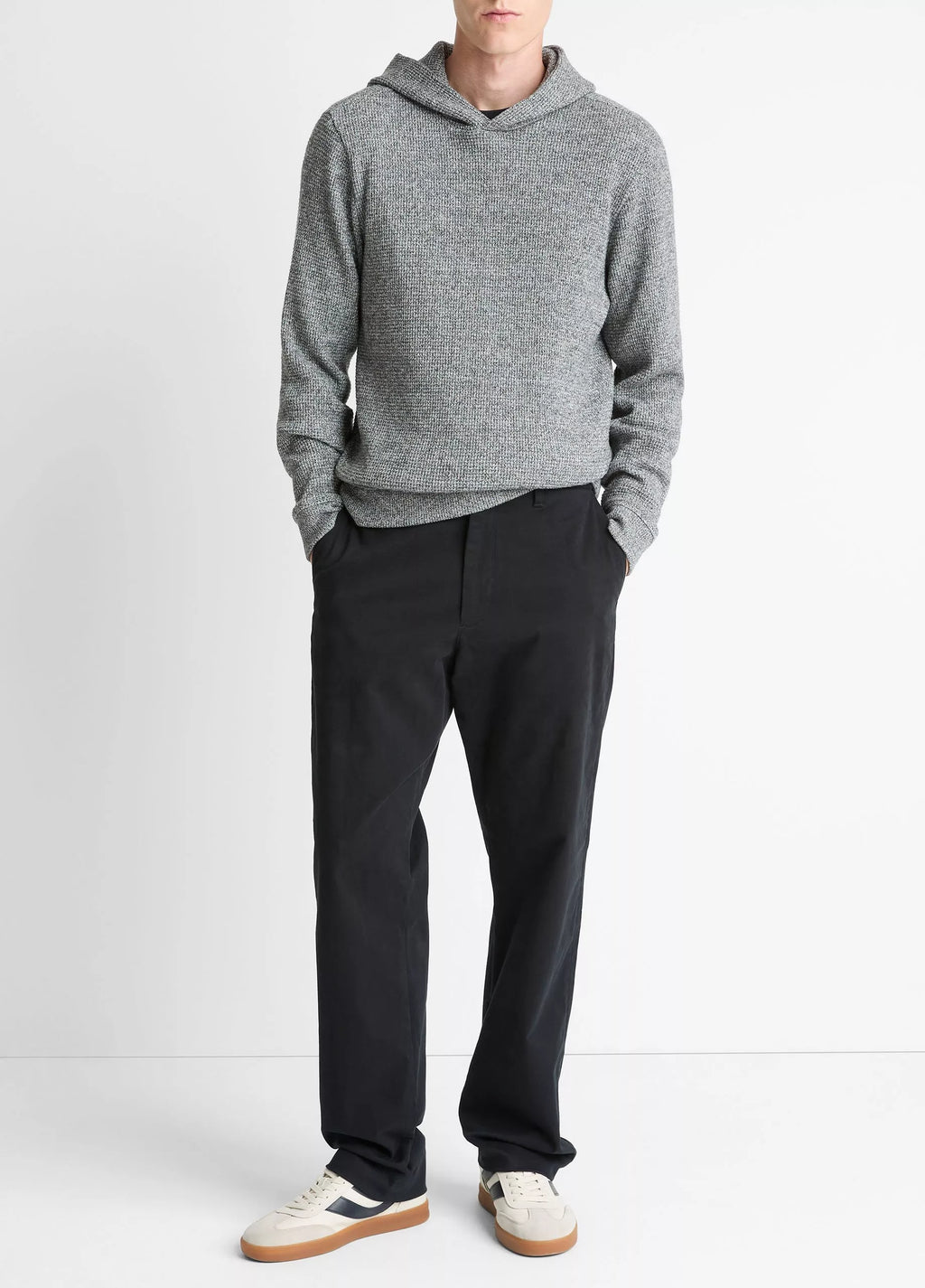 Vince Brushed Waffle Long Sleeve Pullover Hoodie