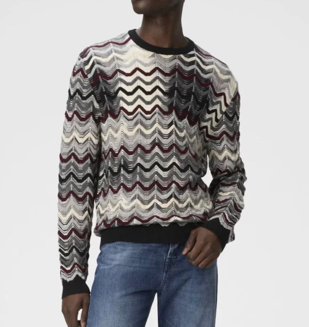 Missoni Crew Neck Sweater With Geometric Zigzag Pattern