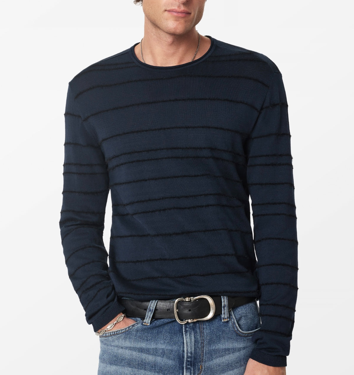 John Varvatos Everly Long Sleeve Texture Stripe Crew