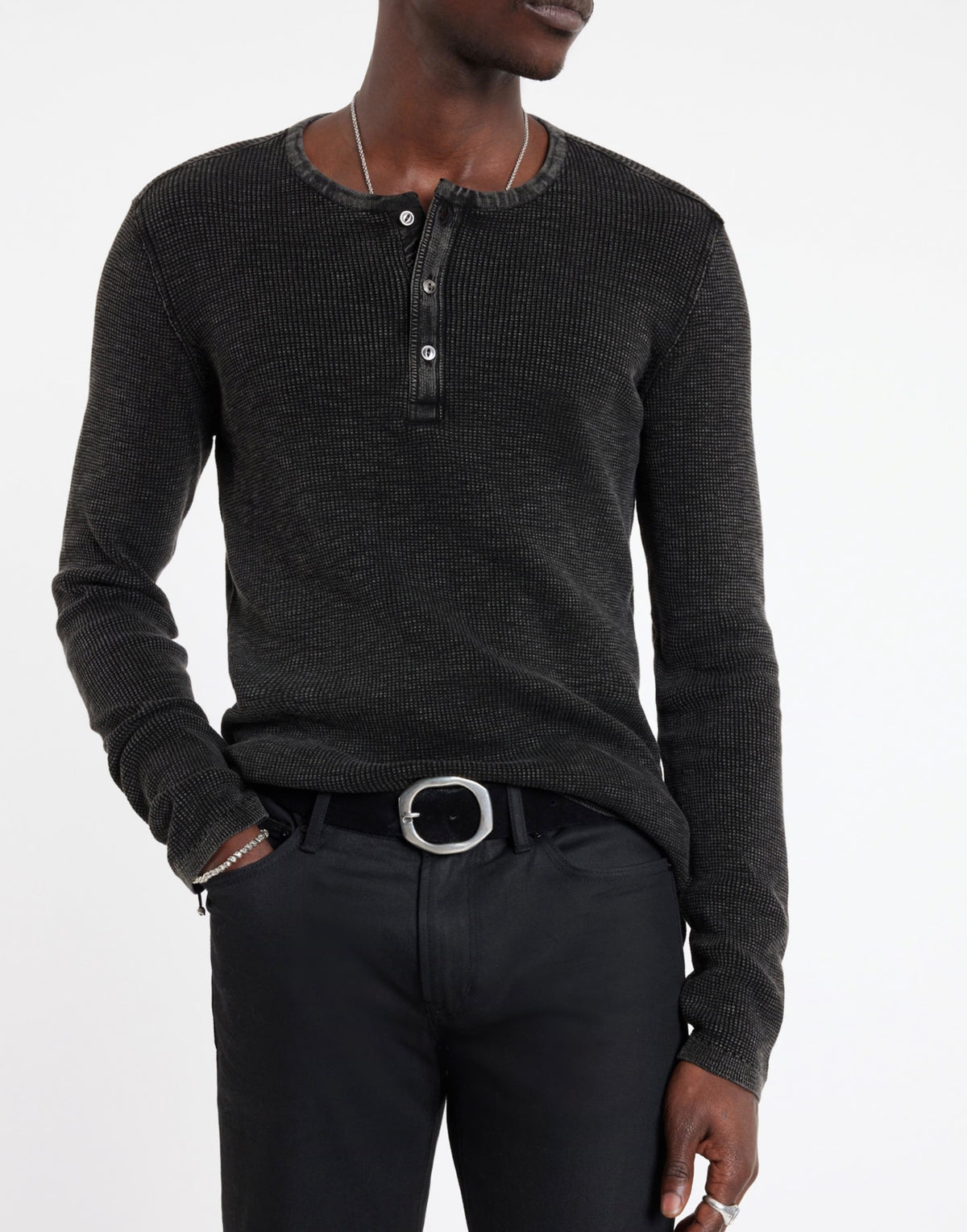 John Varvatos Memphis Waffle Henley In Fadeaway Wash