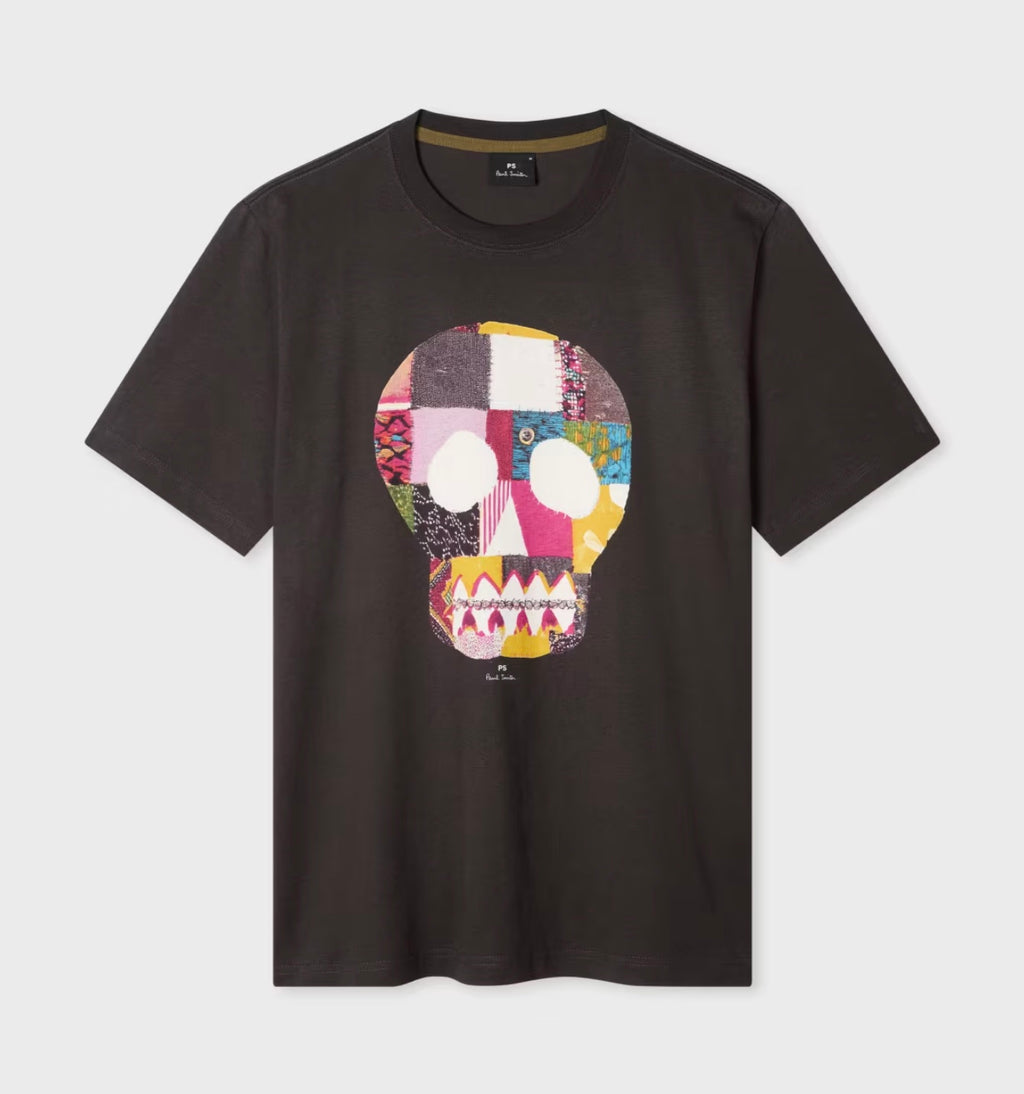 Paul Smith Charcoal Grey Fabric Skull Print T-Shirt