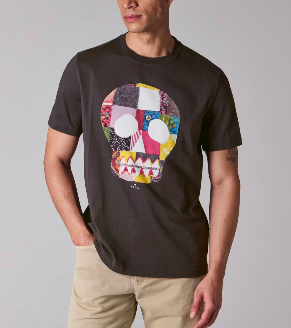 Paul Smith Charcoal Grey Fabric Skull Print T-Shirt