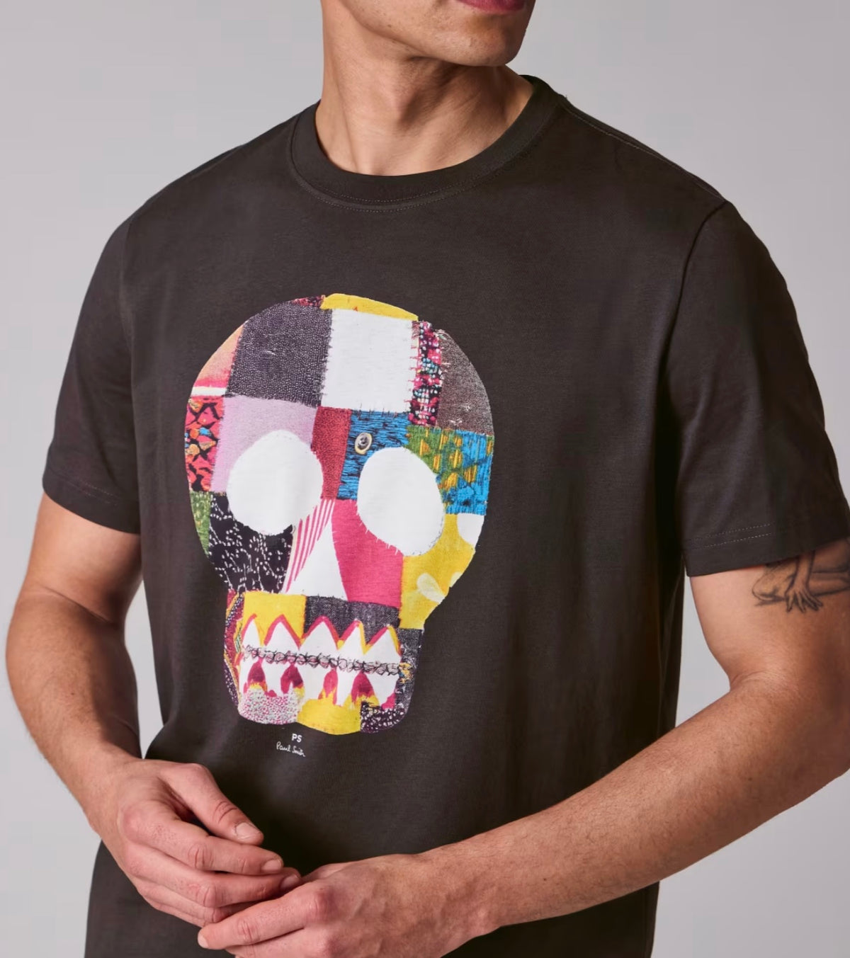 Paul Smith Charcoal Grey Fabric Skull Print T-Shirt