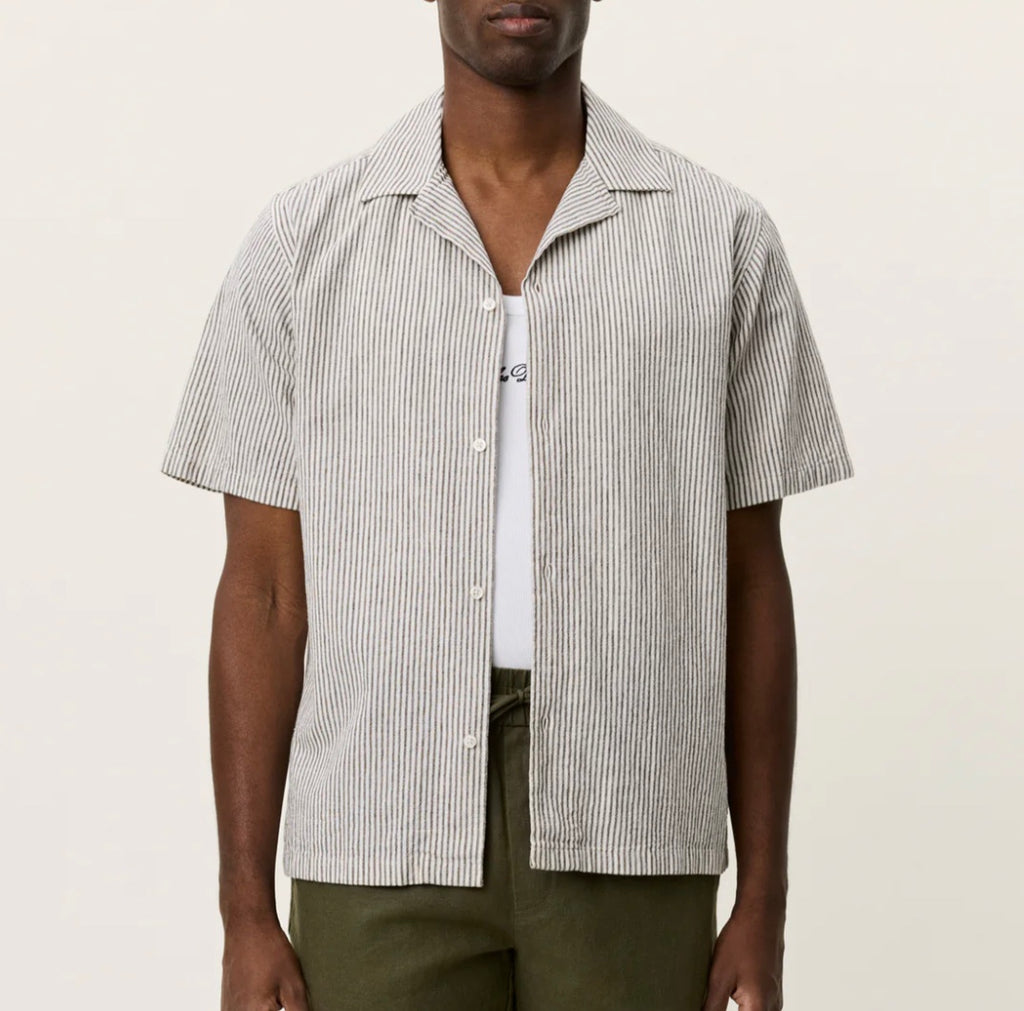 Les Deux Lucas Strip Cotton Linen Short-Sleeve Shirt