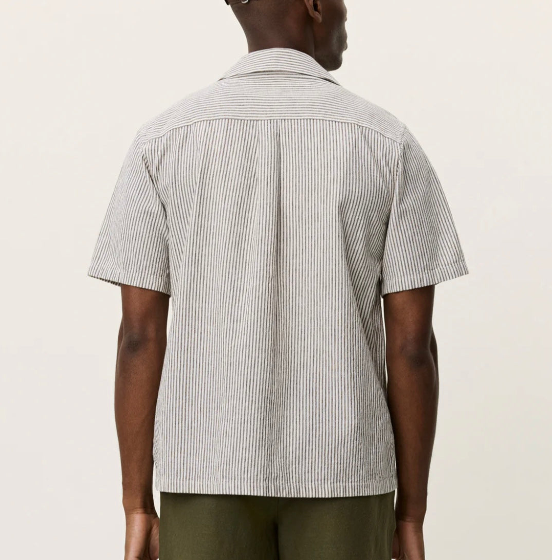 Les Deux Lucas Strip Cotton Linen Short-Sleeve Shirt