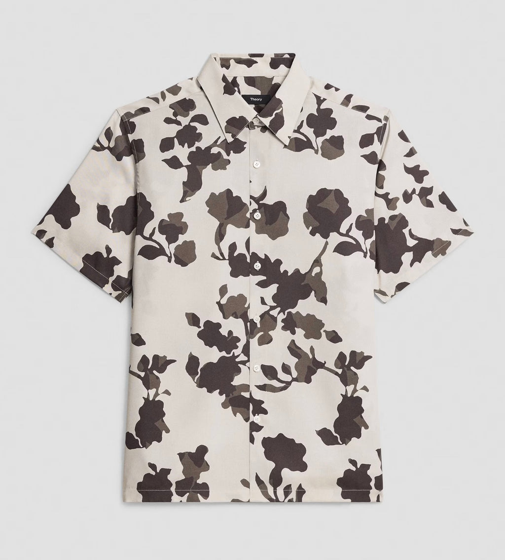 Theory Irving Short-Sleeve Shirt in Floral Lyocell