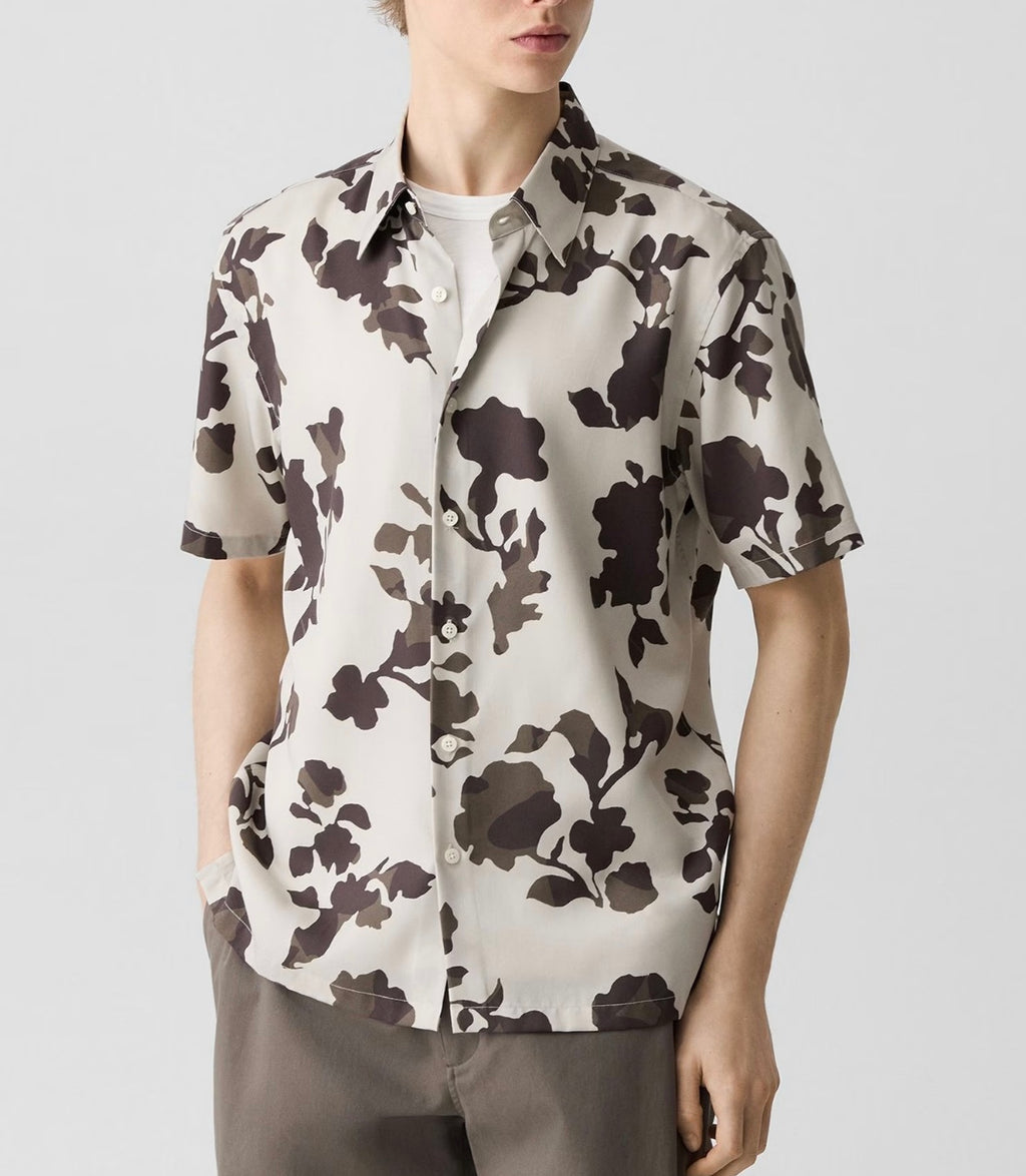 Theory Irving Short-Sleeve Shirt in Floral Lyocell