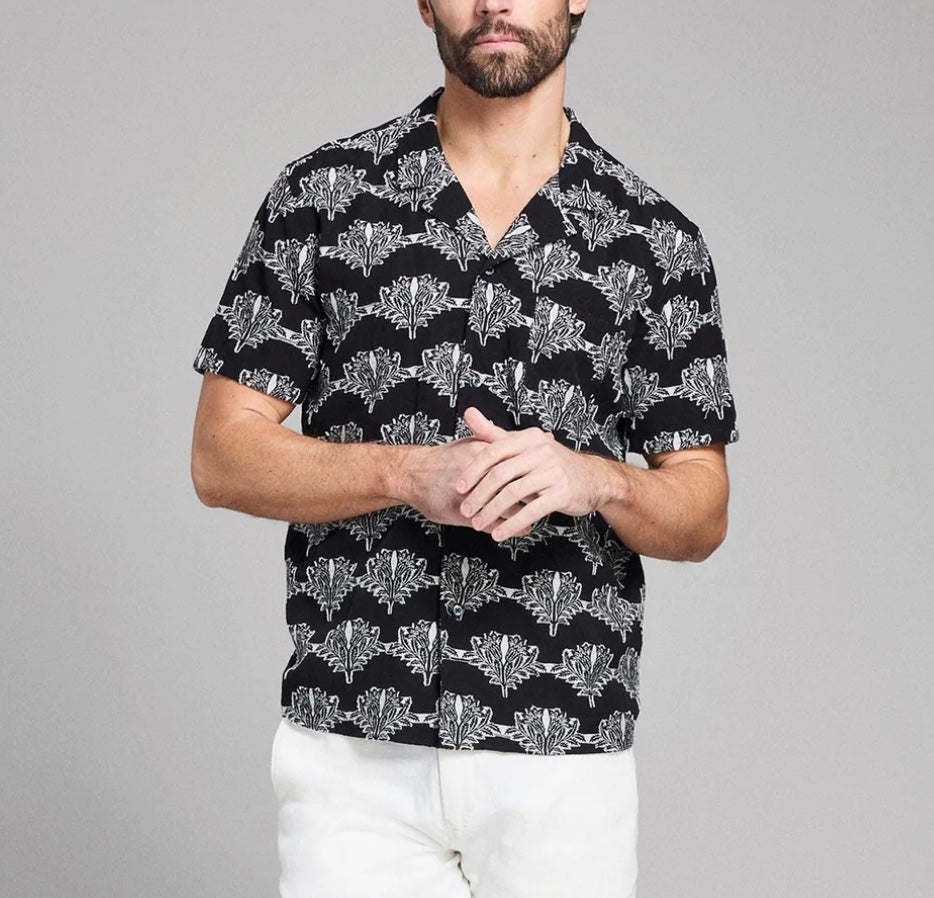 Billy Reid Short Sleeve Botanical Jacquard Camp Shirt