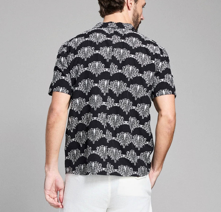 Billy Reid Short Sleeve Botanical Jacquard Camp Shirt
