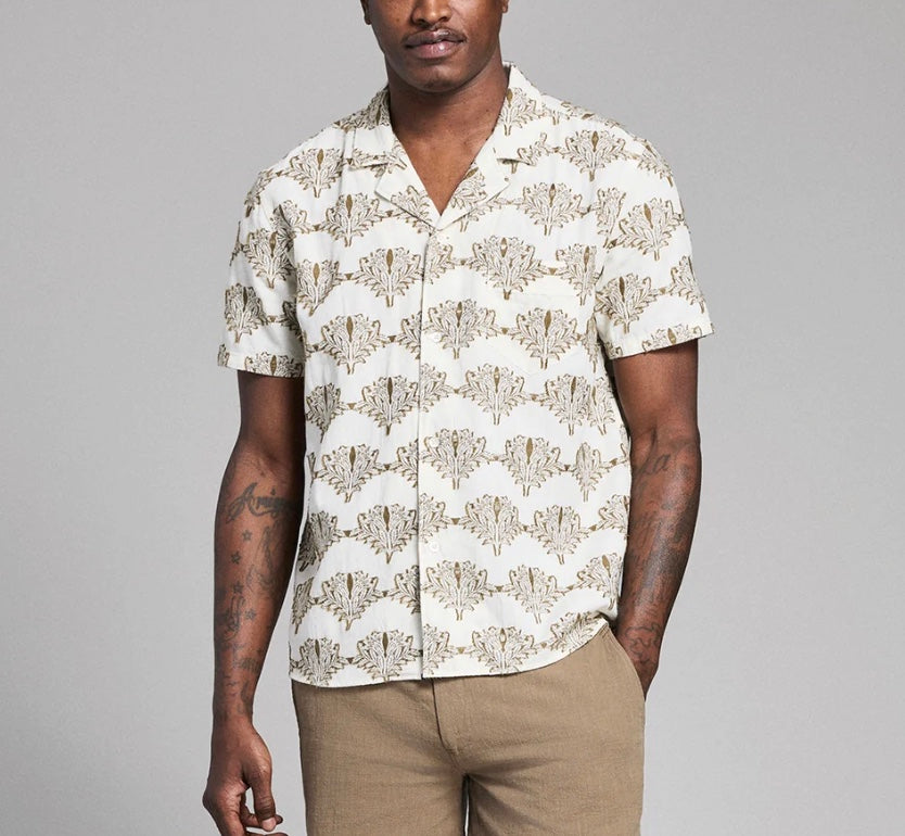 Billy Reid Short Sleeve Botanical Jacquard Camp Shirt