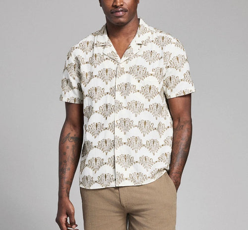 Billy Reid Short Sleeve Botanical Jacquard Camp Shirt