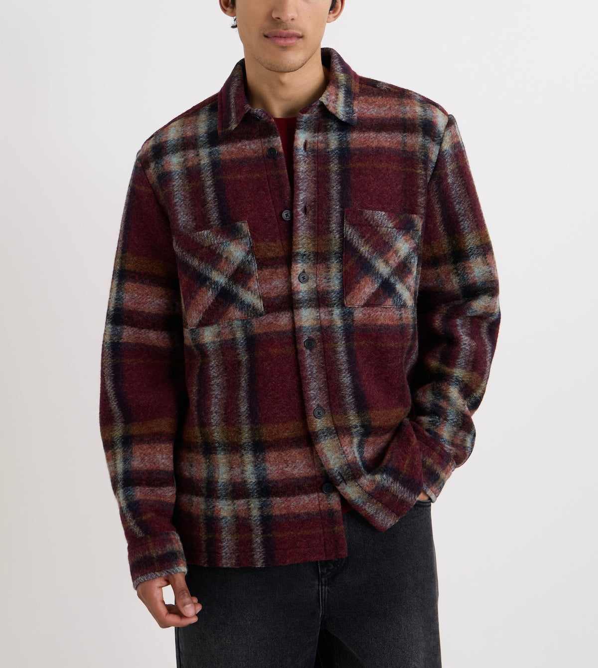 Wax London Whiting Overshirt Burgundy/Multi