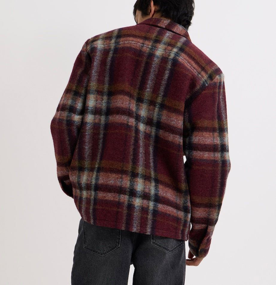 Wax London Whiting Overshirt Burgundy/Multi