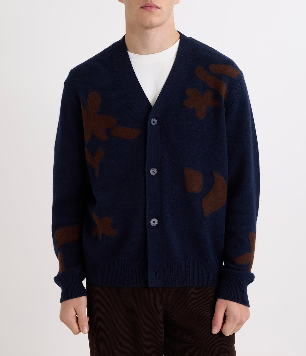 Wax London Walker Cardigan Navy/Brown