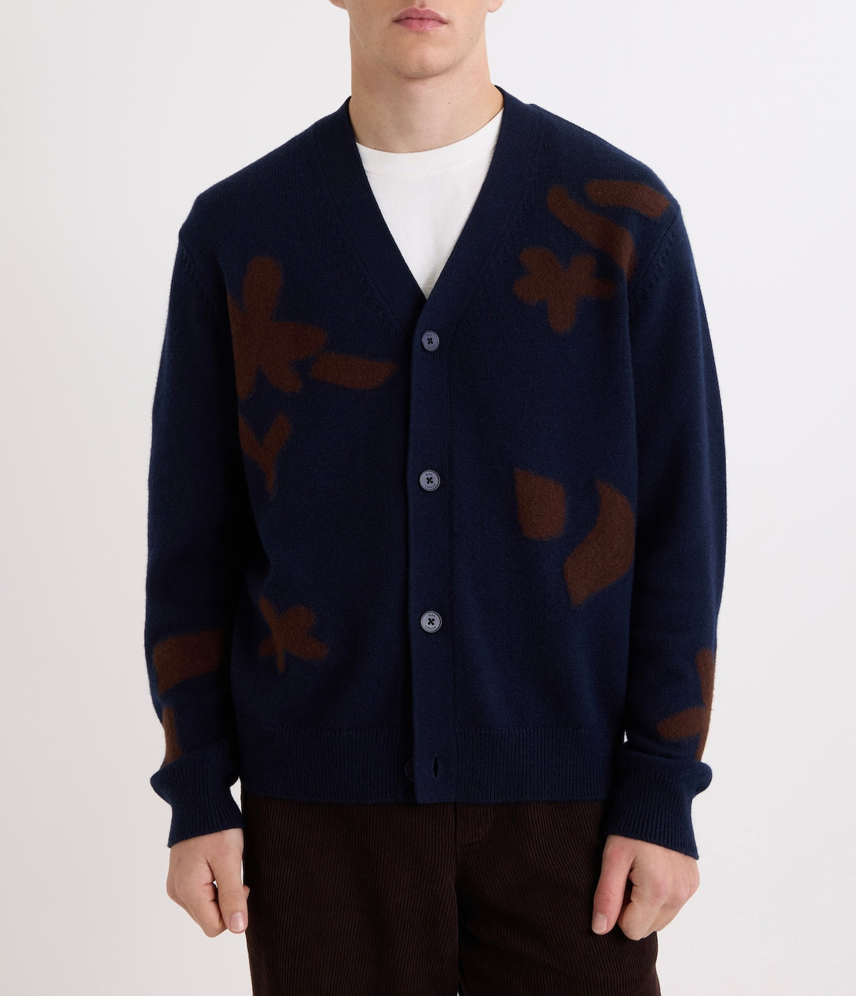 Wax London Walker Cardigan Navy/Brown
