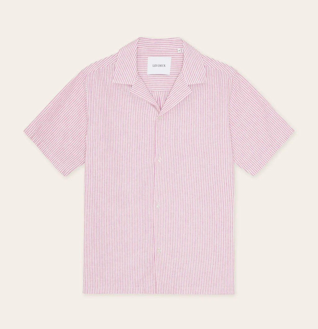 Les Deux Lucas Strip Cotton Linen Short-Sleeve Shirt
