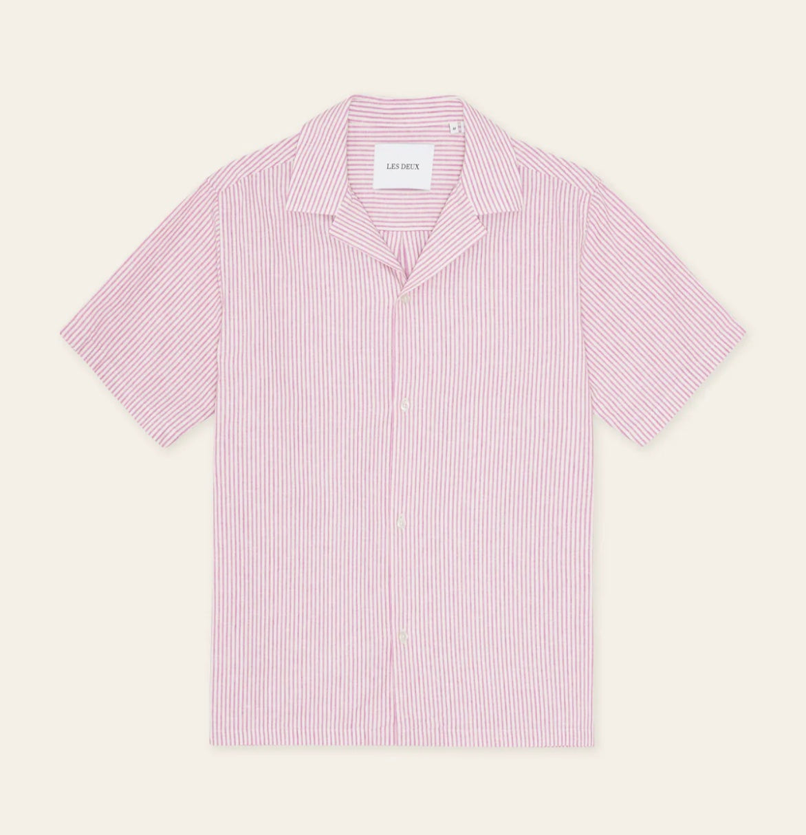 Les Deux Lucas Strip Cotton Linen Short-Sleeve Shirt
