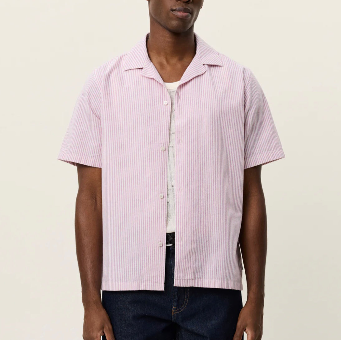 Les Deux Lucas Strip Cotton Linen Short-Sleeve Shirt