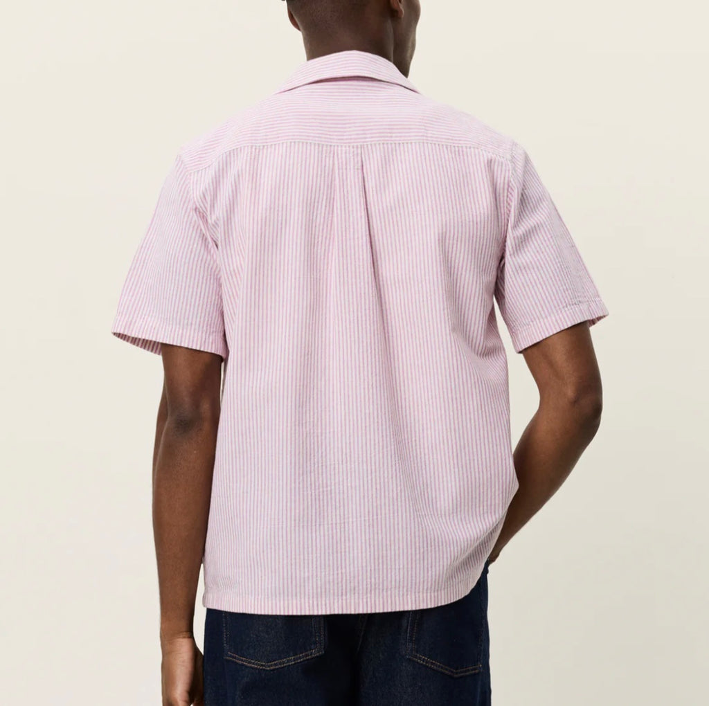 Les Deux Lucas Strip Cotton Linen Short-Sleeve Shirt