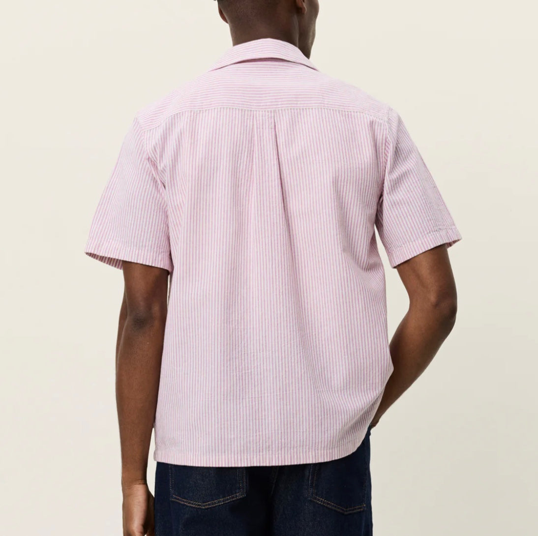 Les Deux Lucas Strip Cotton Linen Short-Sleeve Shirt