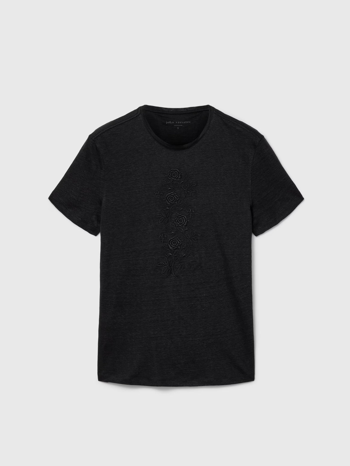 John Varvatos SS Crew Tee Rose Vine Embroidery
