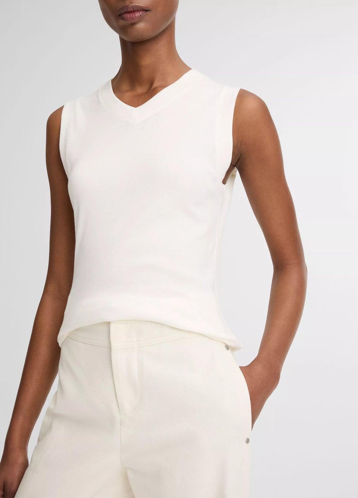 Vince Pima Cotton-Blend High V-Neck Shell