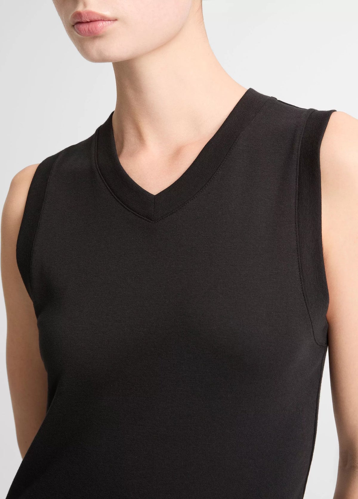 Vince Pima Cotton-Blend High V-Neck Shell