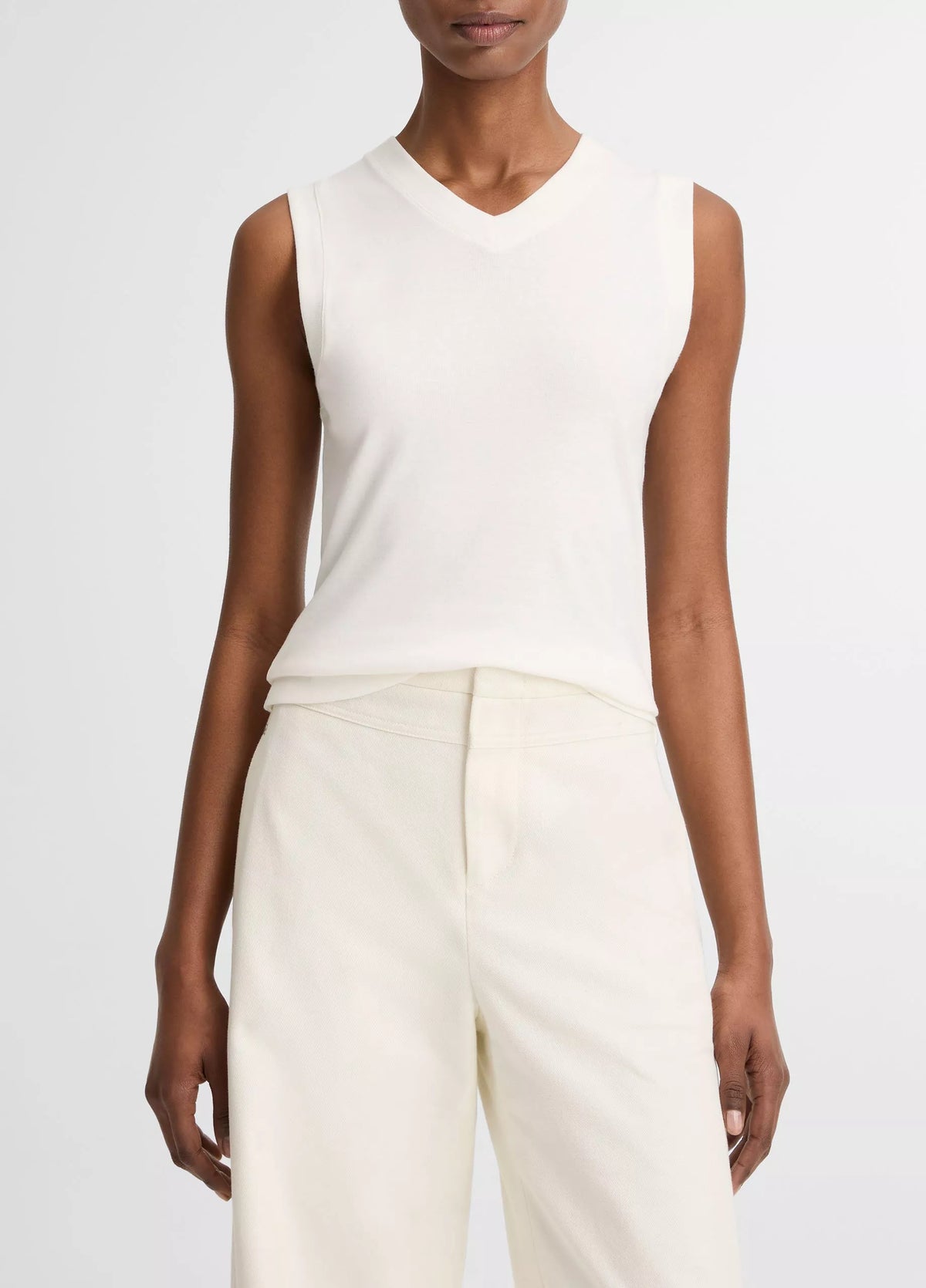 Vince Pima Cotton-Blend High V-Neck Shell