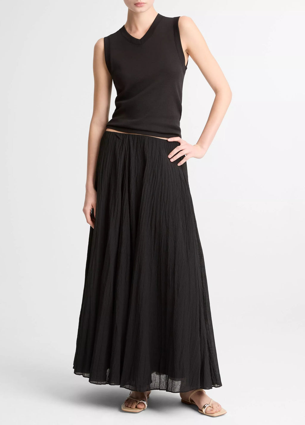 Vince Pima Cotton-Blend High V-Neck Shell