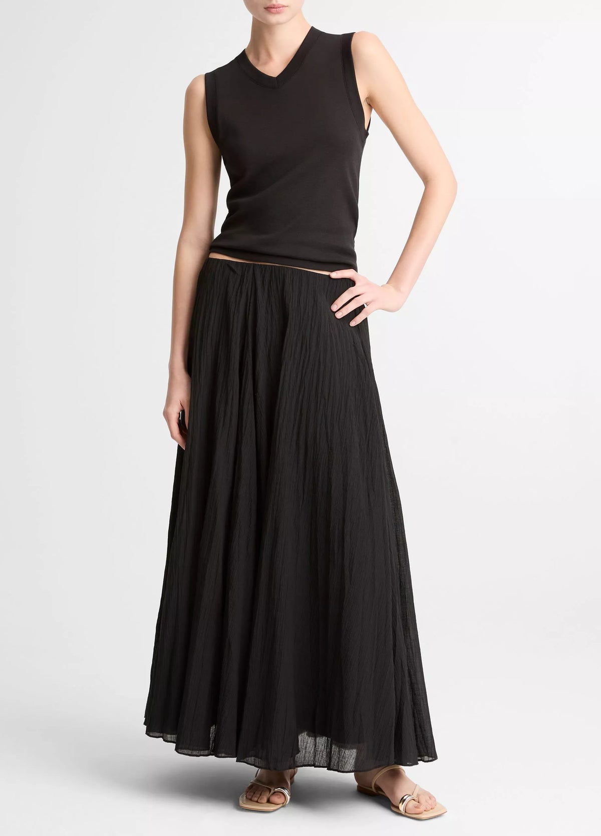 Vince Pima Cotton-Blend High V-Neck Shell
