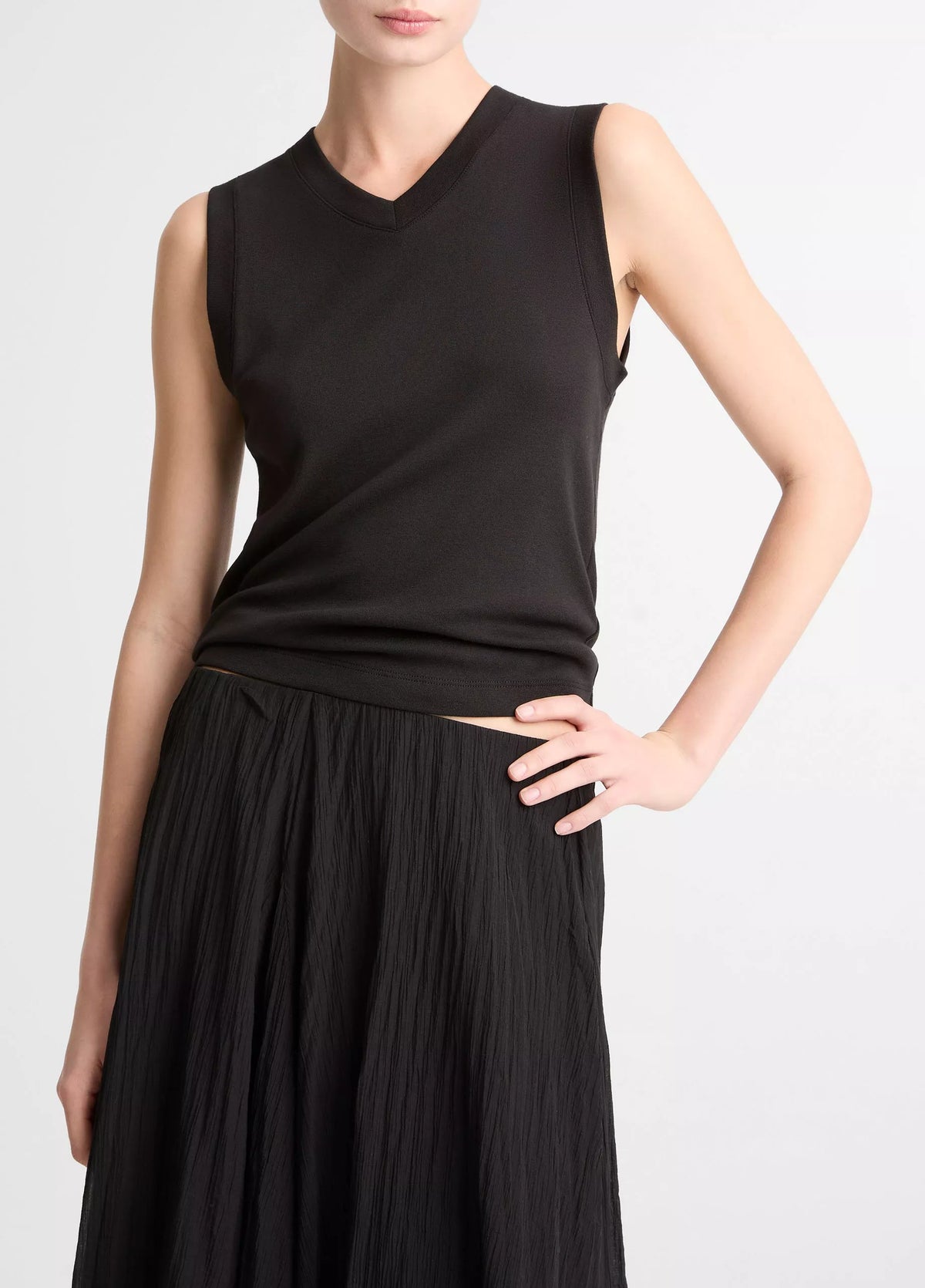 Vince Pima Cotton-Blend High V-Neck Shell