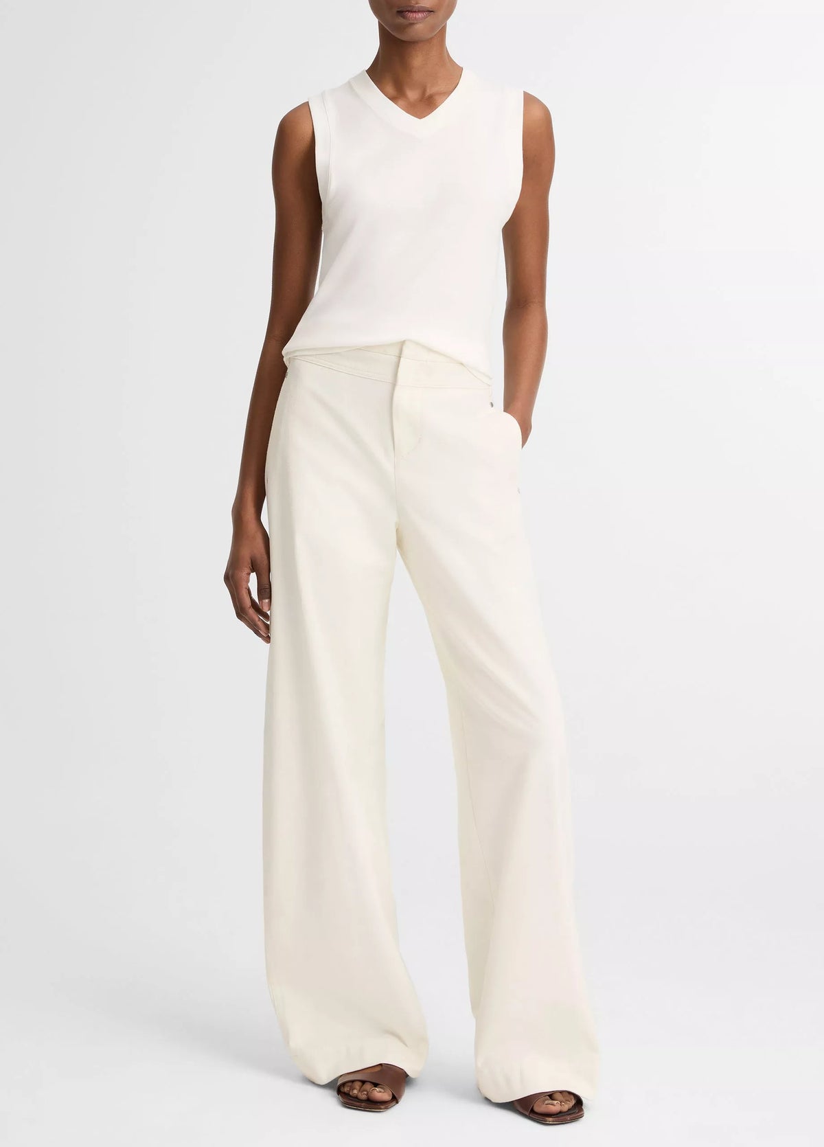 Vince Pima Cotton-Blend High V-Neck Shell