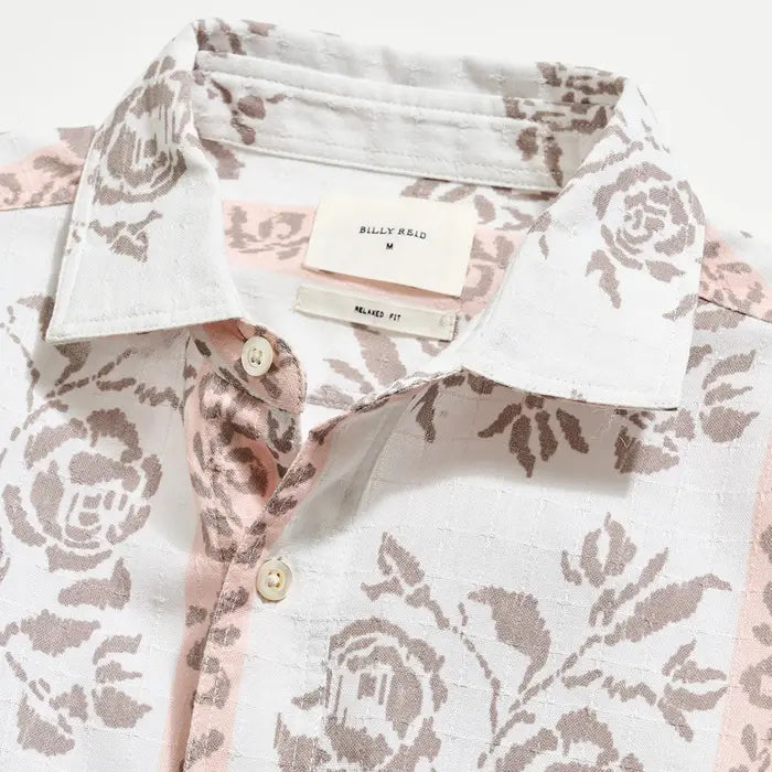 Billy Reid Short Sleeve Textural Tropical Roses Treme Shirt